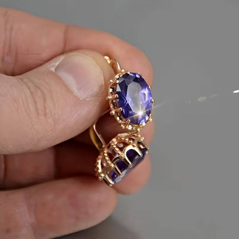 Gold Amethyst Crown Earrings