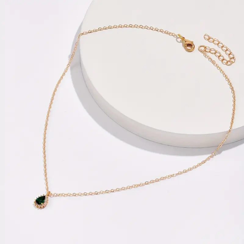 Gold Emerald Teardrop Necklace