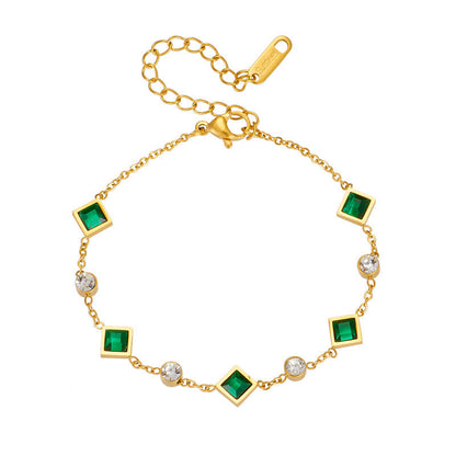 Gold Emerald Station Bracelet